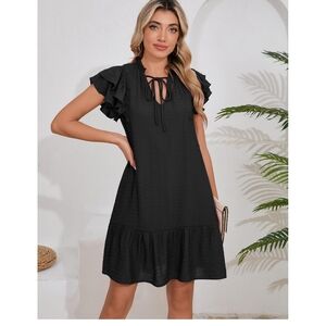 Elegant Black Ruffle Sleeve Dress